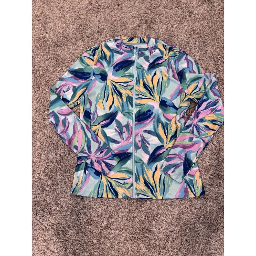 Caribbean Joe long-sleeve full-zip swim rash guard jacket Size Medium Tropical